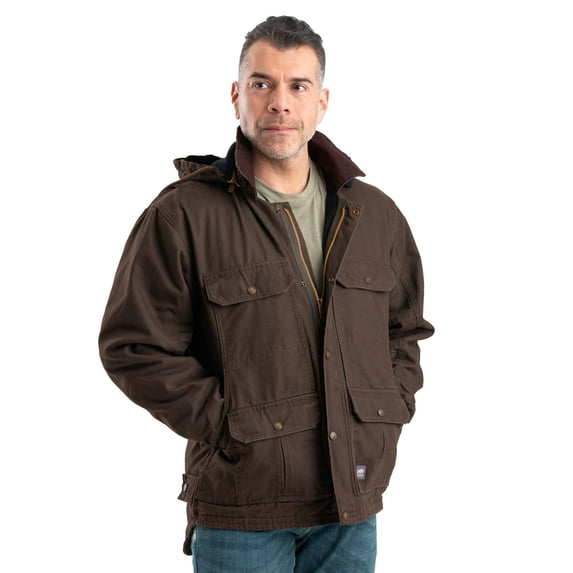 Men's Washed Duck Zip-Off Hooded Work Coat