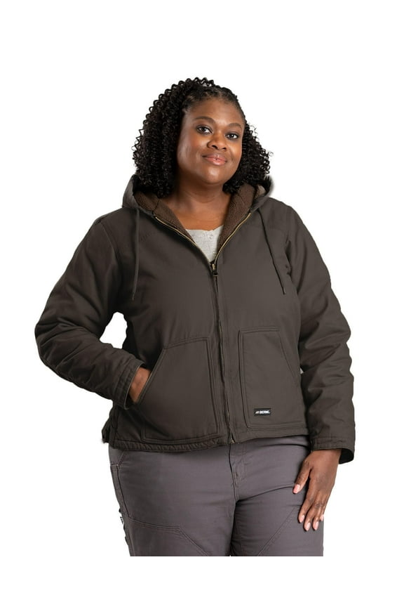 Women's Sherpa-Lined Softstone Duck Hooded Jacket, Large Regular, Dark Brown