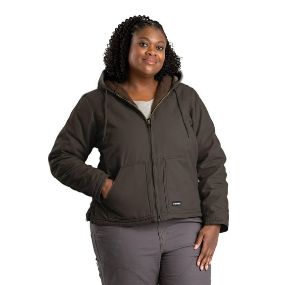 Berne Women's Sherpa-Lined Softstone Duck Hooded Jacket, Small Regular, Dark Brown