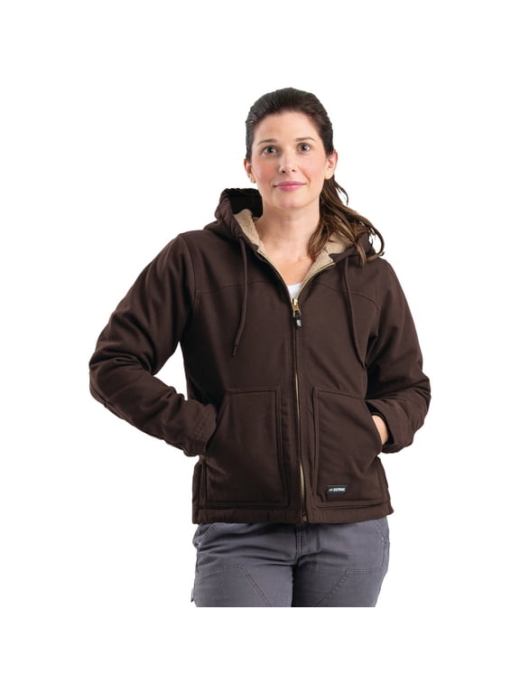 Women's Sherpa-Lined Softstone Duck Hooded Jacket, X-Large Regular, Dark Brown — Residential Use, Standard Application