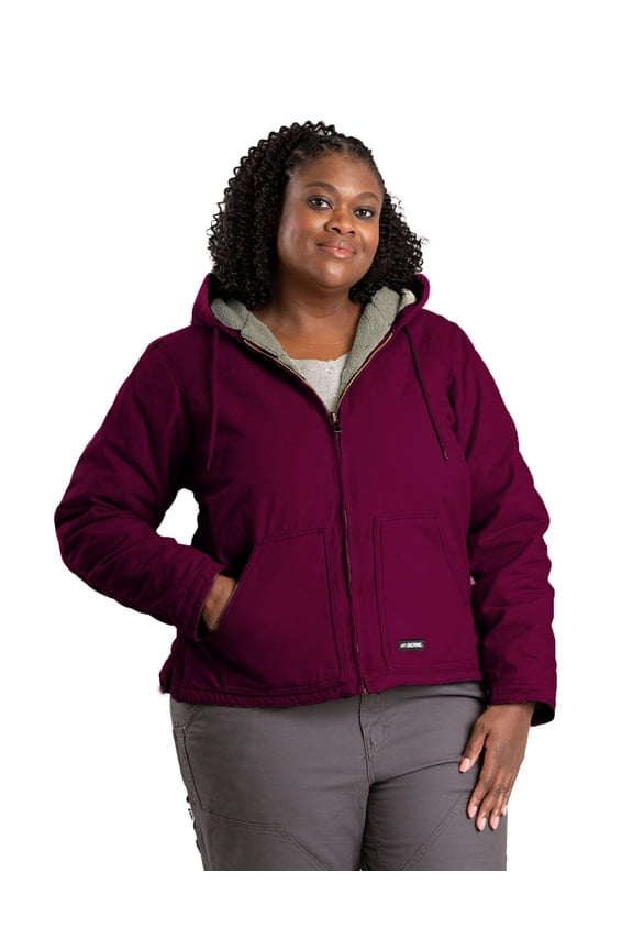 Women's Sherpa-Lined Softstone Duck Hooded Jacket, X-Large Regular, Plum