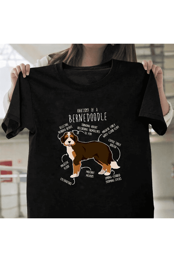 Bernedoodle Chocolate Doodle Dog Lover Cute Pet Animal Art Unisex T-Shirt, for men & women, up to size 5XL.