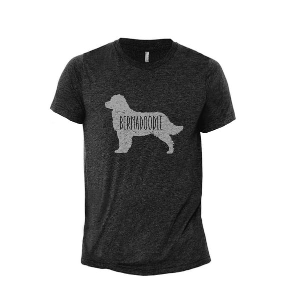 Bernedoodle Dog Silhouette Men's Modern Fit Fun Casual T-Shirt Printed Graphic Tee Charcoal Grey Large