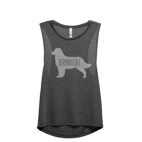Bernedoodle Dog Silhouette Women's Fashion Sleeveless Muscle Workout Yoga Tank Top Charcoal Grey Large