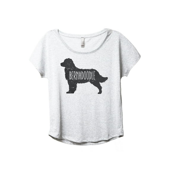 Bernedoodle Dog Silhouette Women's Fashion Slouchy Dolman T-Shirt Tee Heather White Medium