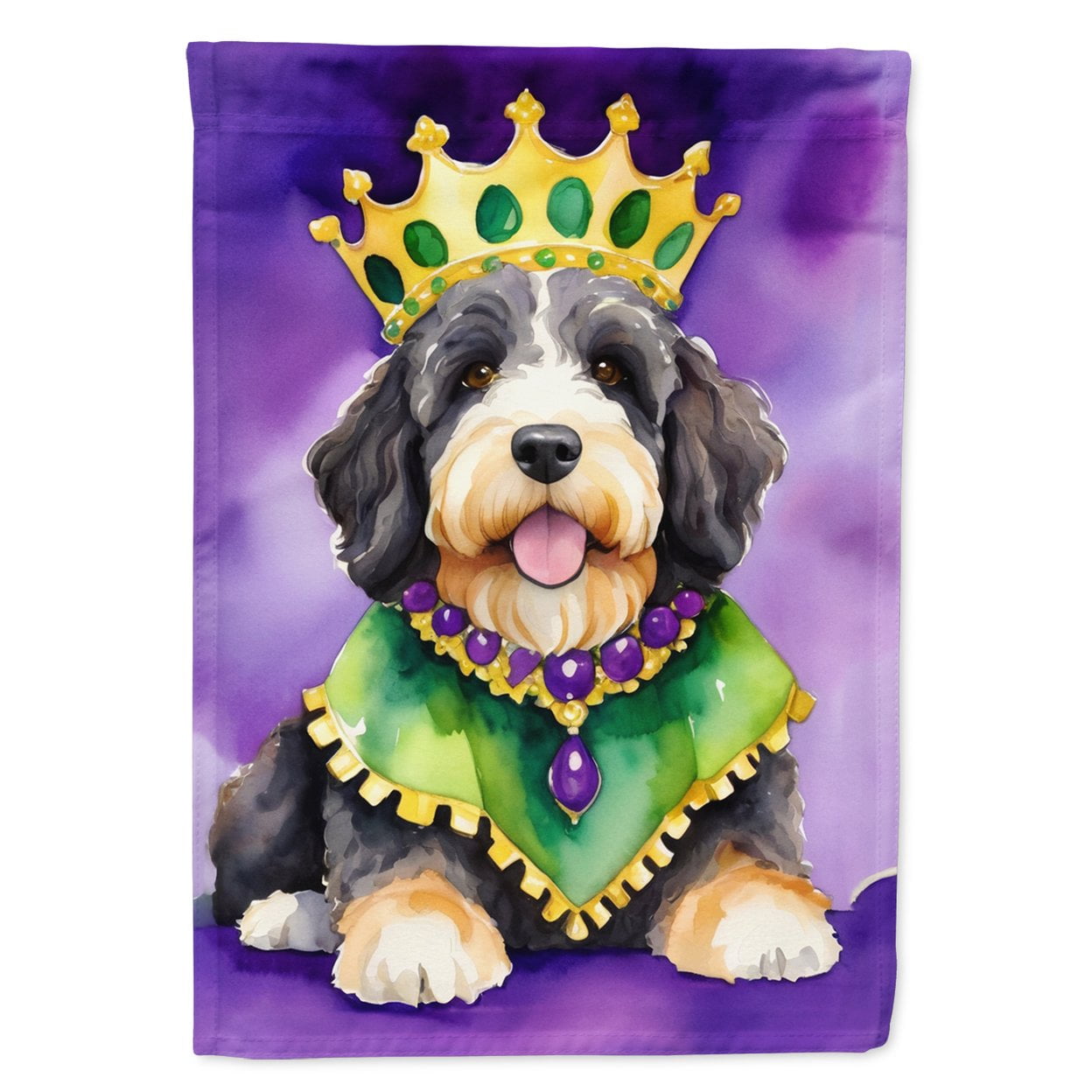 Bernedoodle King of Mardi Gras Garden Flag 11.25 in x 15.5 in