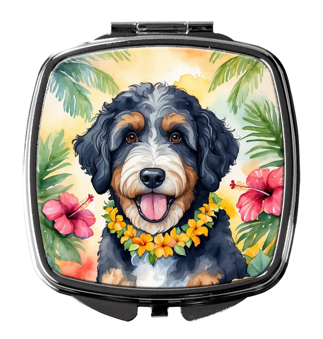 Bernedoodle Luau Compact Mirror 2.75 in x 3 in