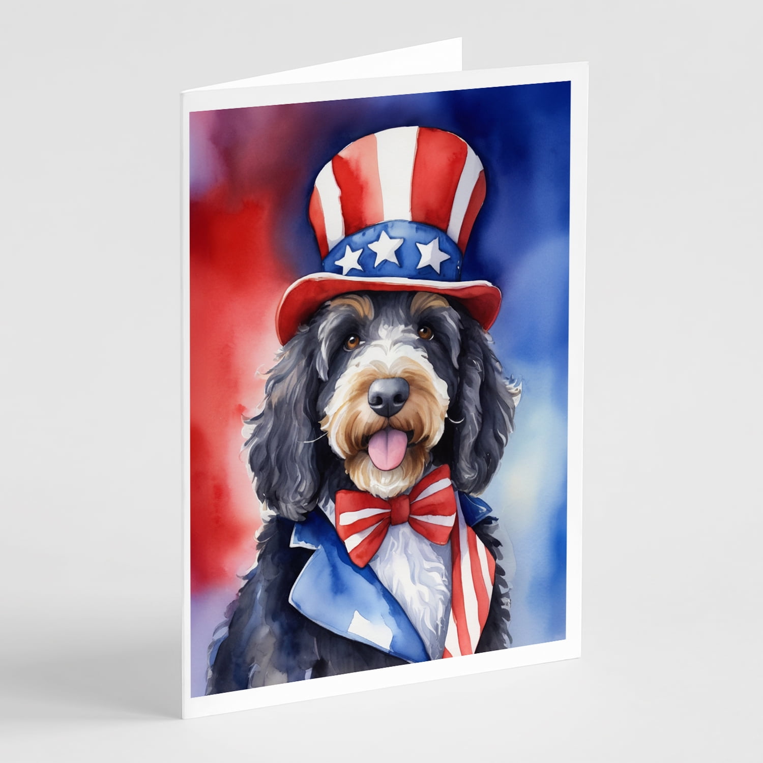 Bernedoodle Patriotic American Greeting Cards Pack of 8 7 in x 5 in