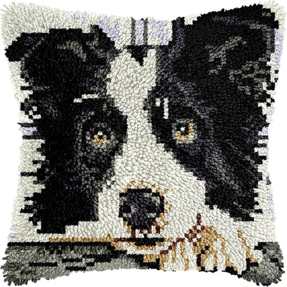 Bernes Mountain Dog Latch Hook Kits Pillow DIY Rug Crochet Hook Cushion Making Kits with Preprinted Pattern Canvas Instruction Yarns Pillow Cover Easy Starter DIY Crochet Kits 43x43cm de84)