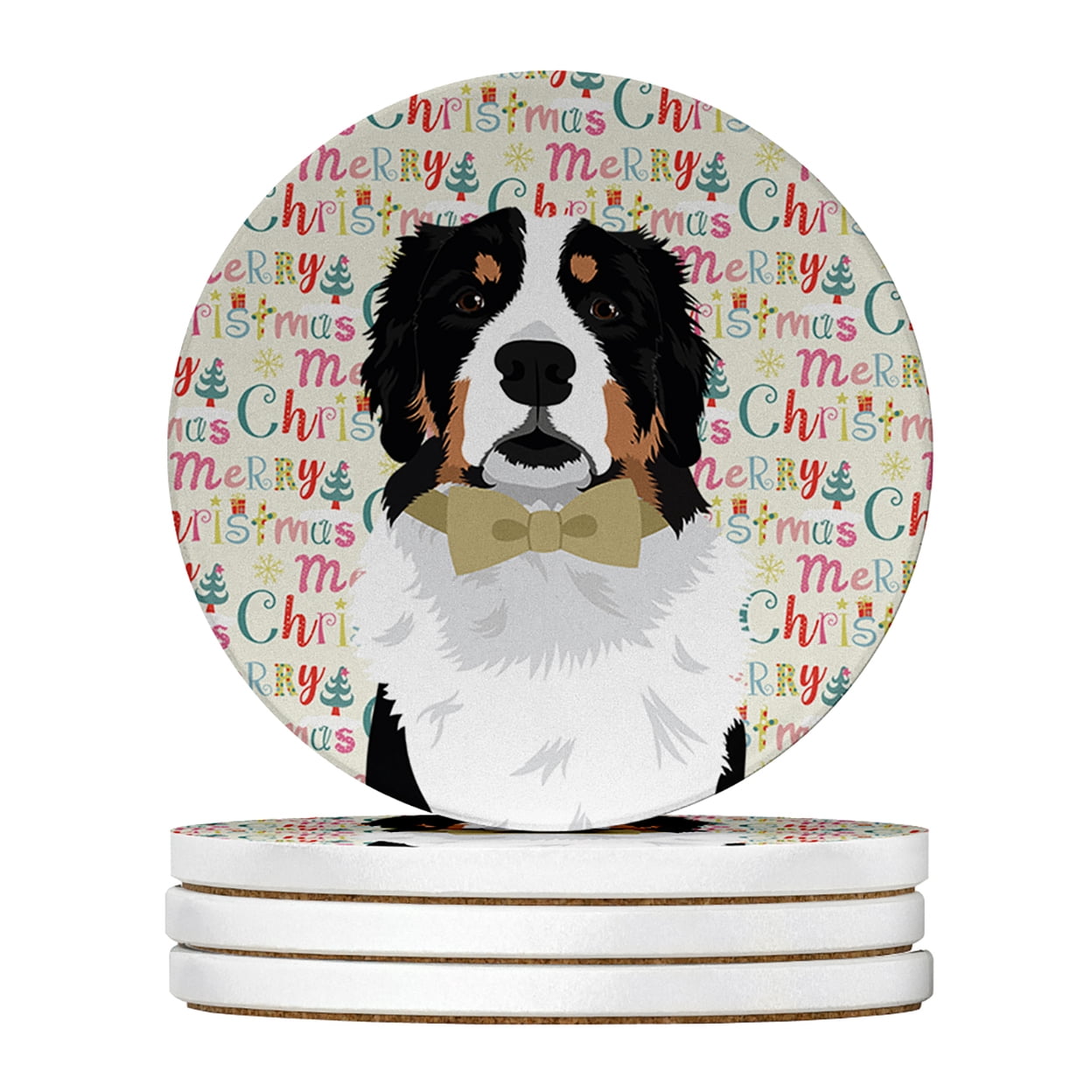 Bernese Mountain Dog #2 Christmas Large Sandstone Coasters Pack of 4 4 in x 4 in
