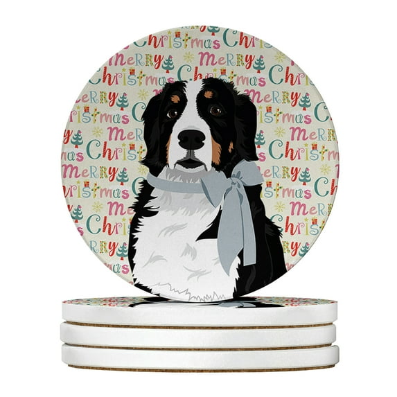 Bernese Mountain Dog #3 Christmas Large Sandstone Coasters Pack of 4 4 in x 4 in