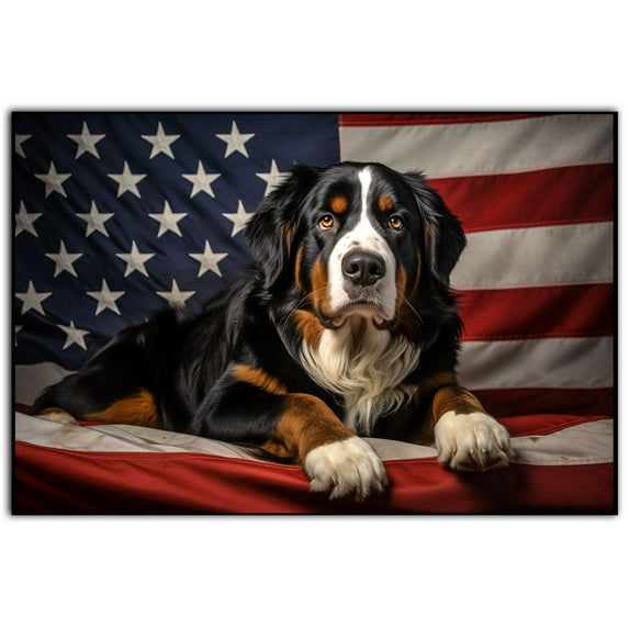 Bernese Mountain Dog 4th of July Painting Canvas, Patriot American Dog Canvas, American Flag Diamond Art Canvas,Perfect for Home Decoration Festival Gift