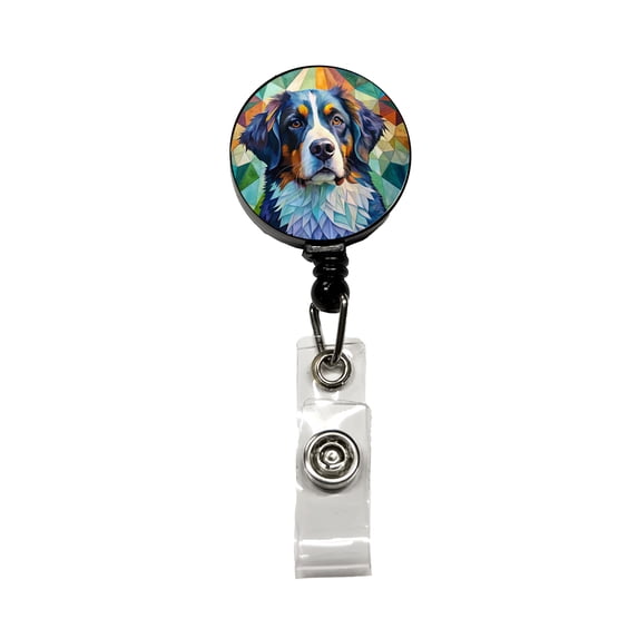 Bernese Mountain Dog Abstract Art Retractable Reel ID Badge Key Card Name Tag Holder with Clip