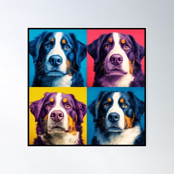 Bernese Mountain Dog Andy Warhol Style Pop Art Poster Wall Art, Modern Wall Decor, 24x24 UNFRAMED
