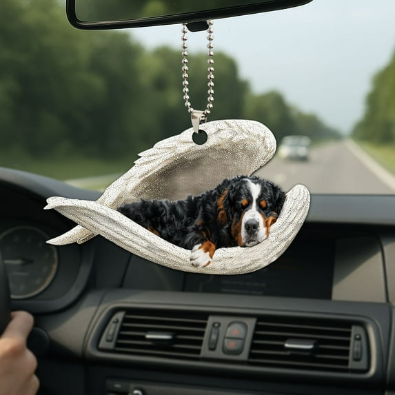 Bernese Mountain Dog Angel Car Ornament – Memorial Gift & Xmas Tree Hanging Decor