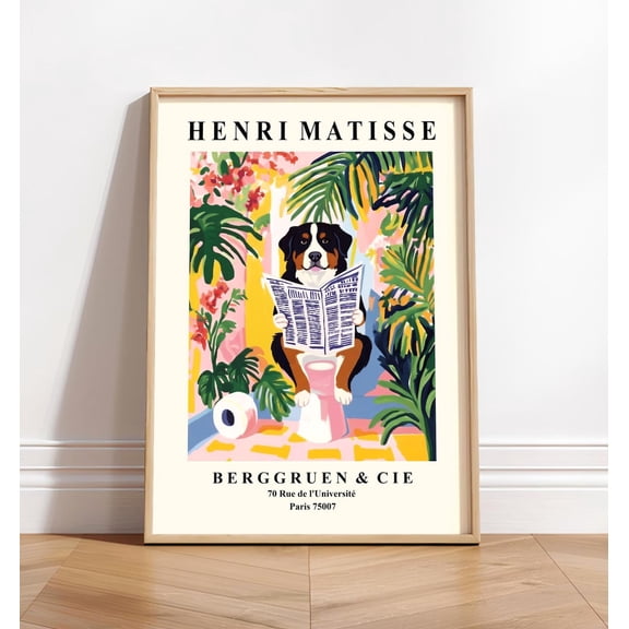 Bernese Mountain Dog Bathroom Wall Art, Unframed Paper Poster 8x10in