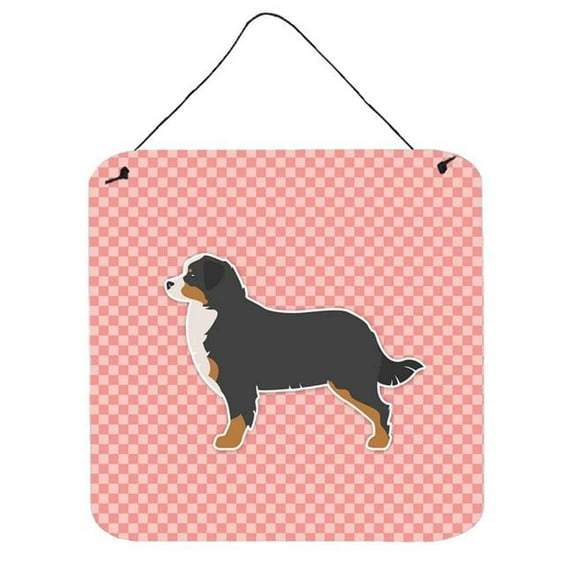 Bernese Mountain Dog Checkerboard Pink Wall or Door Hanging Prints