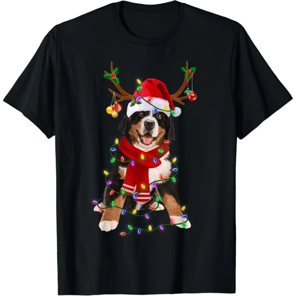 Bernese Mountain Dog Christmas Lights T-Shirt – Matching Family Holiday Tee, Cozy Puppy Lover Xmas Gift Shirt
