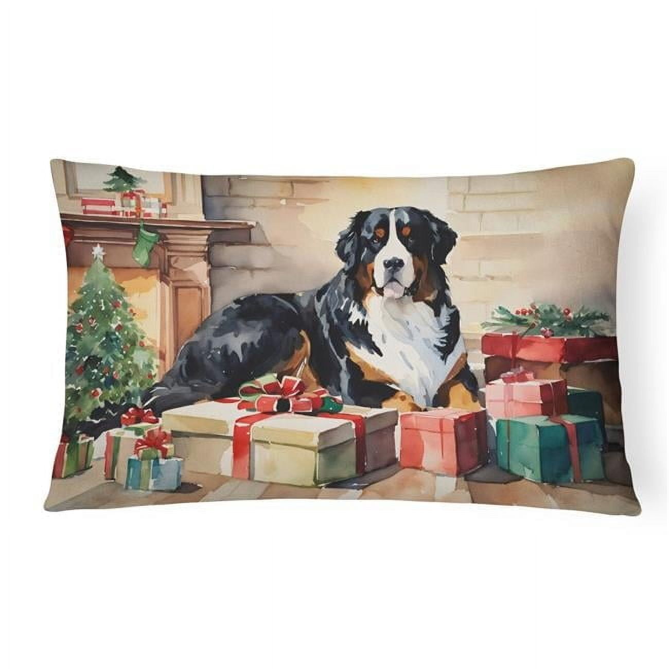Bernese Mountain Dog Cozy Christmas Throw Pillow 12 in x 16 in