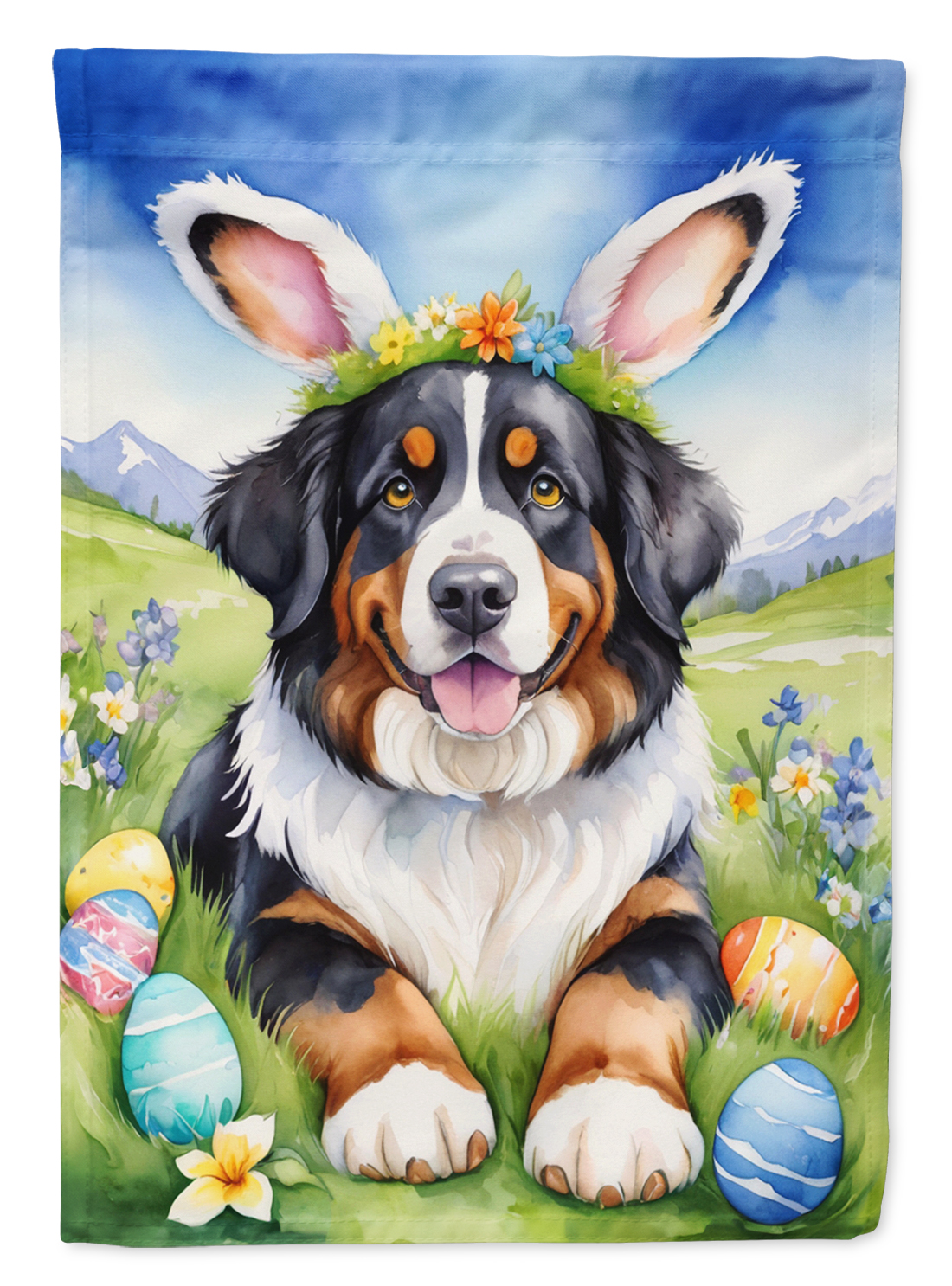 Bernese Mountain Dog Easter Egg Hunt Garden Flag 11.25 in x 15.5 in