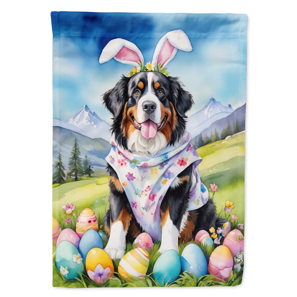 Bernese Mountain Dog Easter Egg Hunt House Flag 28 in x 40 in