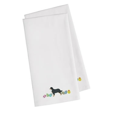 Bernese Mountain Dog Easter White Embroidered Towel Set of 2