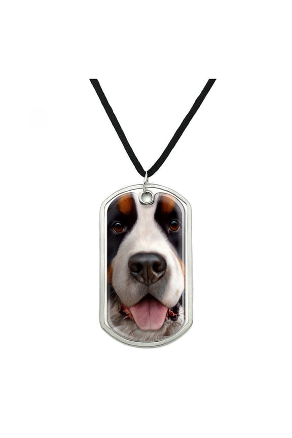 Bernese Mountain Dog Face Closeup Military Dog Tag Pendant Necklace with Cord