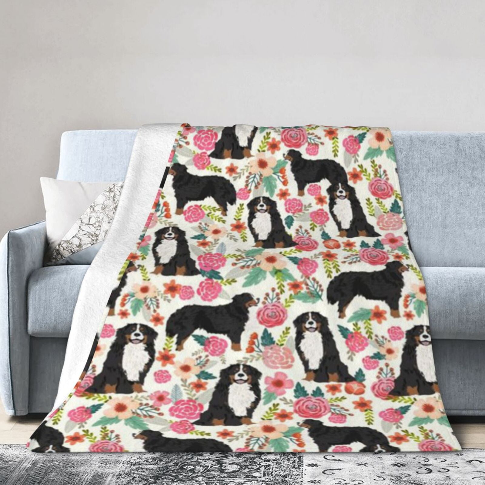 Bernese Mountain Dog Floral Flower Blanket Gifts For Kids Adults