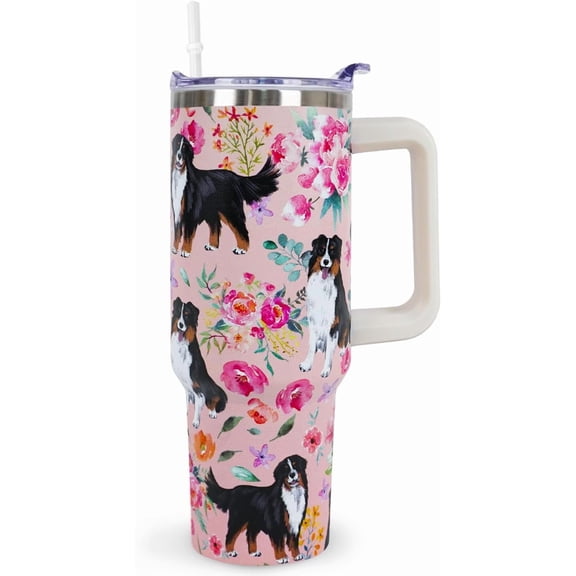Bernese Mountain Dog Gifts for Women Cute Dog Tumbler Coffee Cup Bernese Mountain Travel Mug 40 Oz Stainless Steel Insulated Cup With Lid and Straw(One Tumbler)