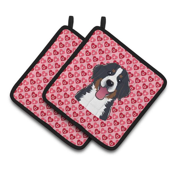 Bernese Mountain Dog Hearts Pair of Pot Holders