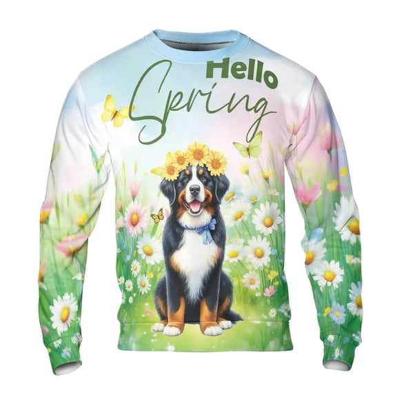 Bernese Mountain Dog Hello Spring Time Flower Floral Nature All Over Print 3D Sweatshirt Unisex Merch Berner Lover Gifts - 02031