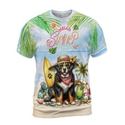 Bernese Mountain Dog Hello Summer with Sunglasses and Surfboard Tropical Vibes All Over Print 3D Shirt Unisex Merch Berner Lover Gifts - 00007