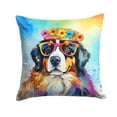 thumbnail image 1 of Bernese Mountain Dog Hippie Dawg Fabric Decorative Pillow 18 in x 18 in, 1 of 5