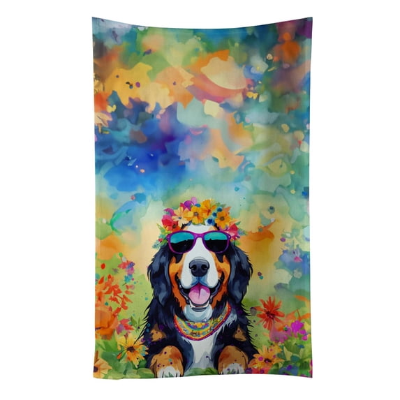 Bernese Mountain Dog Hippie Dawg Kitchen Towel 15 in x 25 in