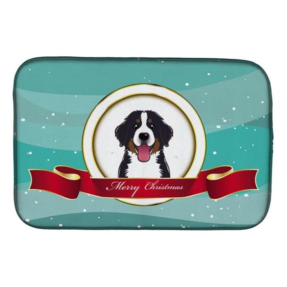 Bernese Mountain Dog Merry Christmas Dish Drying Mat
