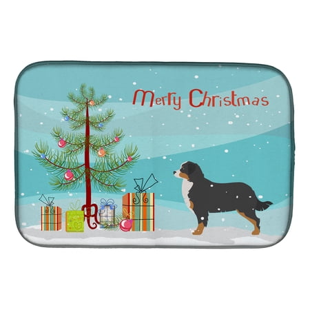 Bernese Mountain Dog Merry Christmas Tree Dish Drying Mat