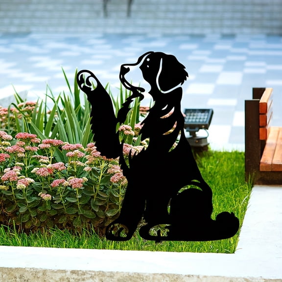 Bernese Mountain Dog Metal Garden Stake  Iron Outdoor Decoration with Bernese Mountain Dog Silhouette Black & White Swiss Breed Dog Figure for Fence Lawn Porch - Ideal Gift for Dog Lovers