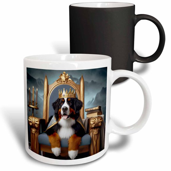 3drose, Bernese Mountain Dog on Throne with Crown, 11oz Magic Transforming Mug