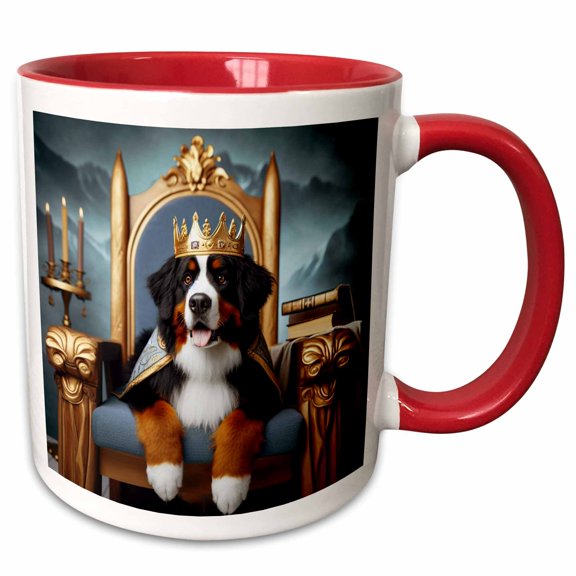 3drose, Bernese Mountain Dog on Throne with Crown, 11oz Two-tone Red Mug