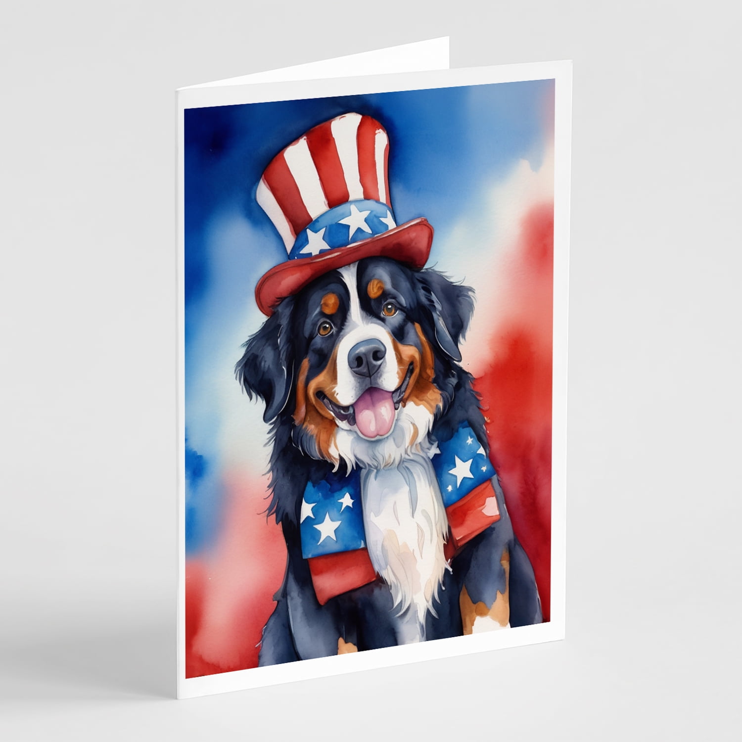Bernese Mountain Dog Patriotic American Greeting Cards Pack of 8 7 in x 5 in