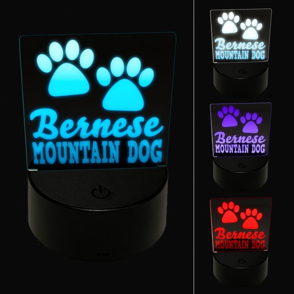 Bernese Mountain Dog Paw Prints Fun Text LED Night Light Sign 3D Illusion Desk Nightstand Lamp