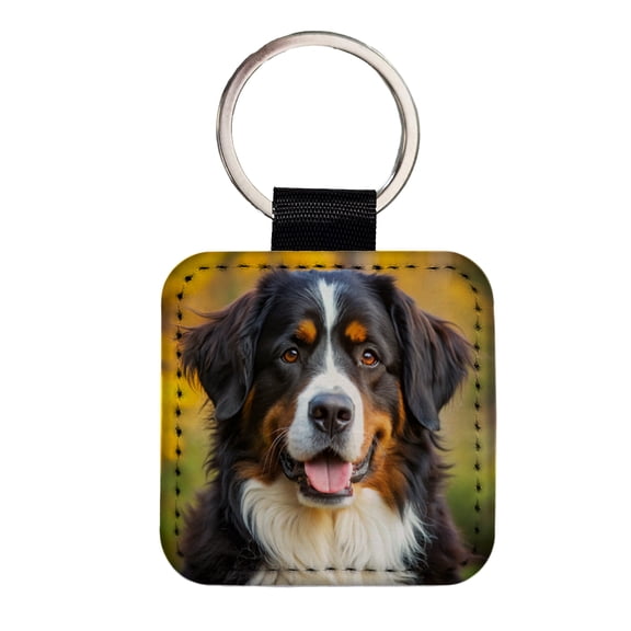 Bernese Mountain Dog Photo Faux Leather Square Keychain