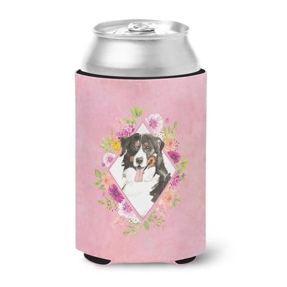 Bernese Mountain Dog Pink Flowers Can or Bottle Hugger