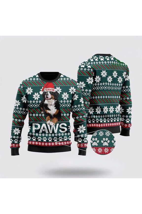 Bernese Mountain Dog Santa Printed Christmas Ugly Sweater – Dog Lover Christmas Sweater
