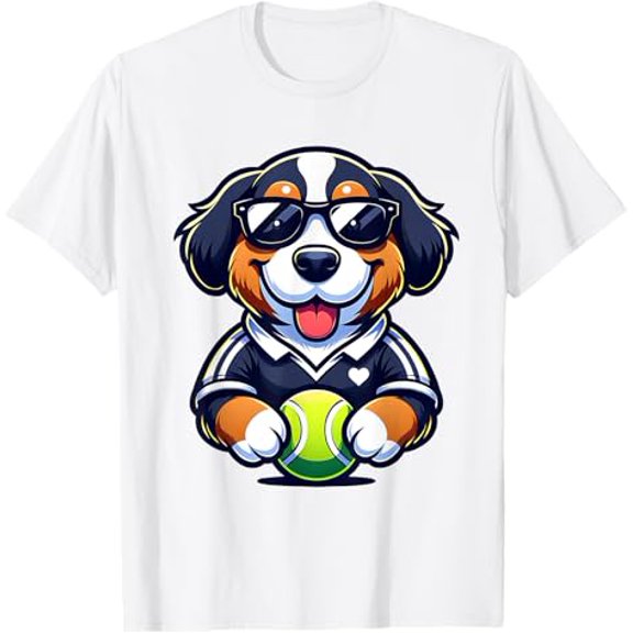Bernese Mountain Dog Tennis Player Graphic Design T-Shirt