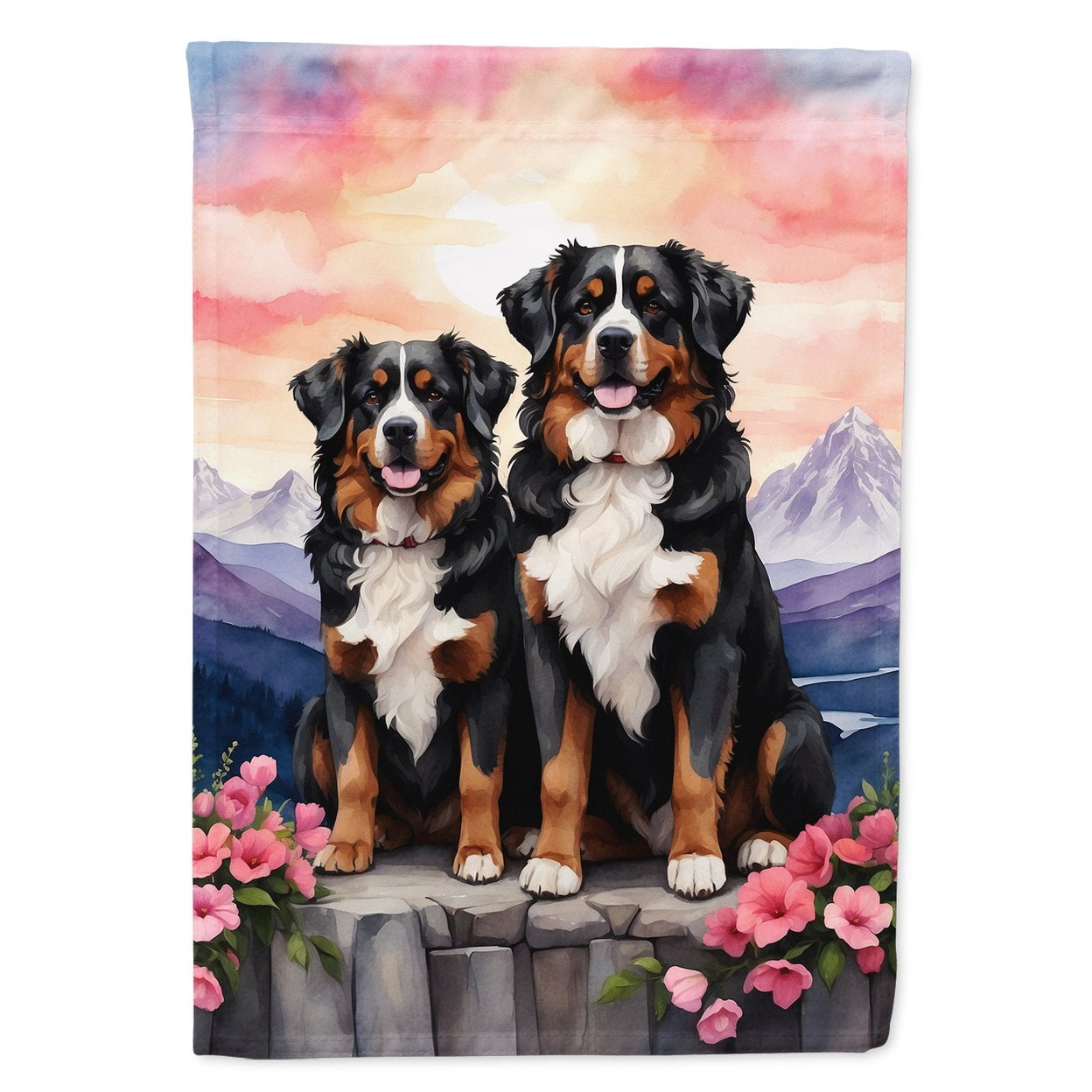 Bernese Mountain Dog Two Hearts House Flag 28 in x 40 in