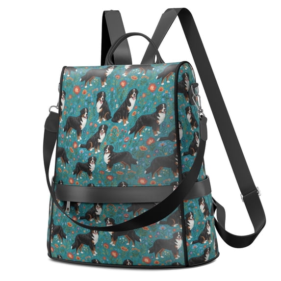Bernese Mountain Dog and Wildflower Fashion Backpack, Convertible ...