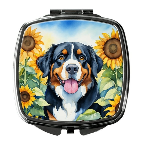 Bernese Mountain Dog in Sunflowers Compact Mirror 2.75 in x 3 in