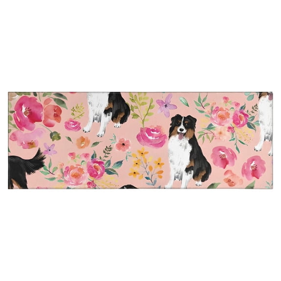 Bernese Mountain Dogs with Pioneer Flower Kitchen Rug Mat,Kitchen Runner Rugs Non Skid Washable,Decorative Kitchen Floor Mats for Kitchen,Sink,Laundry,17"X47"