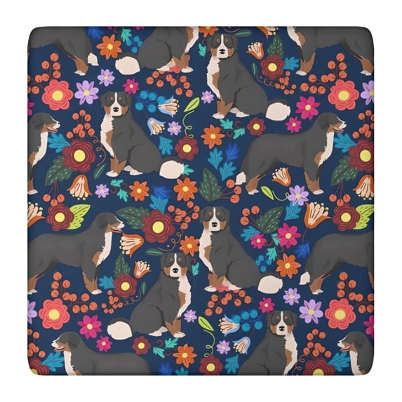 Bernese Mountain and Flower Square Fitted Tablecloth with Elastic Edge,Square Table Cover,Washable Elastic Table Cover for Home Kitchen Party Decor 36"x36"